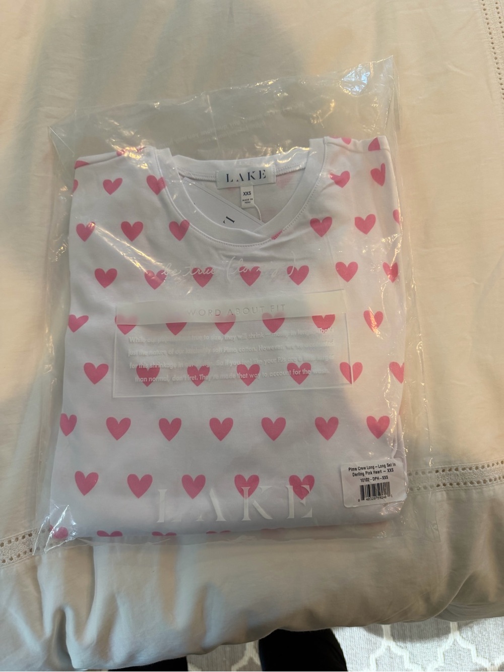 LAKE Pima Crew Long sleeve/pants heart pajamas